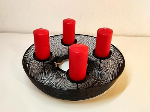 Advent Kranz aus Metall Schwarz, 40 cm Korb Adventskranz aus Metall - Kerzenleuchter Design Advent Kerzenhalter schmückbar Adventskranz Metallschale Gold & Weiß Ø 40 cm