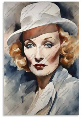 ZYGNBHL Deutsche Schauspielerin Marlene_Dietrich Aquarelldrucke, Poster, Leinwand, Wandkunst, Ölgemälde, Dekoration, 40 x 60 cm