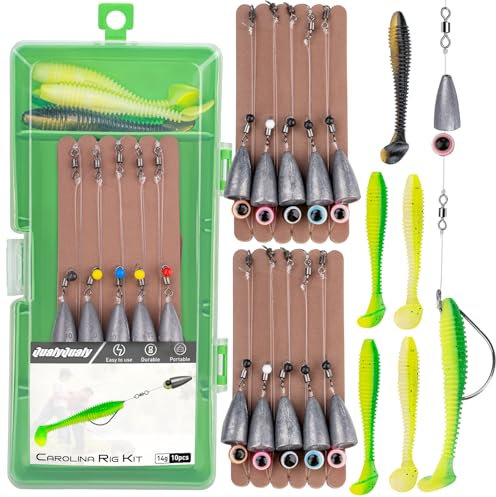 Carolina Rigs zum Angeln, fertig gebunden, Carolina-Rig-Set für Barschangeln, freies Rig Wallervorrichtungs-Set mit Angelgewicht, Barschhaken, Wirbel (0,9 g, 3/0-10 Stück)