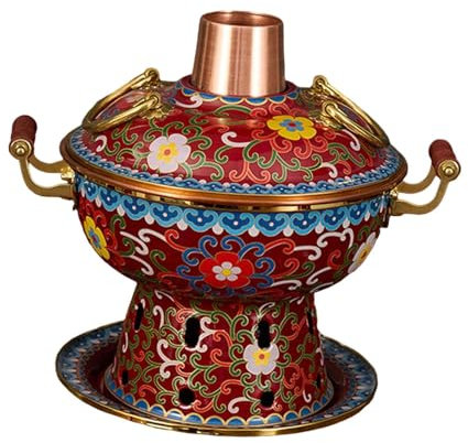 Gralara Pot Chaud cloisonné en cuivre, ustensiles de Cuisine Chauffants Shabu Shabu, Vieux Pot Chaud de pékin, Rouge