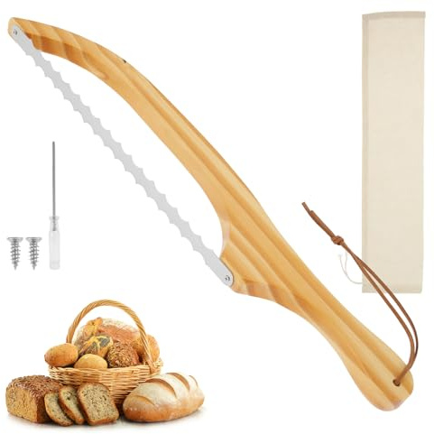 BUTORY Brotmesser Mit Wellenschliff Ultrascharfes Edelstahl BrotsäGe BröTchenmesser Mit Komfortablem Griff Aus Holz, BäCkermesser Ideal Zum MüHelosen Schneiden Von Dicken Broten Kuchen (Eiche)