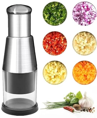 Mini Manual Food Chopper - Stainless Steel Pressed Garlic Chopper for Mincing Garlic, Slicing Peppers, Onions, Nuts - Multi-Functional Hand-Pressed Kitchen Tool, Easy to Clean & Dishwasher Safe (1PC)