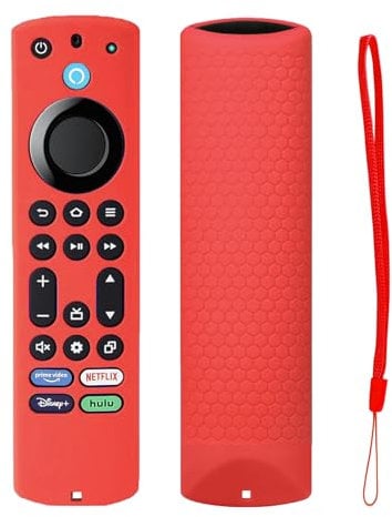 TOKERSE Silicone Remote Case for Fire TV Stick 4K Max 2nd Gen/Toshiba/Insignia/Pioneer/Omni Series Fire TV Alexa Voice Remote Enhanced, Anti-Slip Protective Cover Sleeve with Lanyard - Red