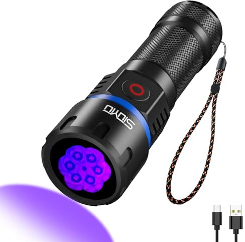 365nm UV Torch Black Light, 60W 6 LED USB-C Rechargeable UV Light, IP65 Waterproof, Portable Handheld Torch, Ultraviolet Flashlight for Pet Urine Detection, Stain, Bed Bugs and More
