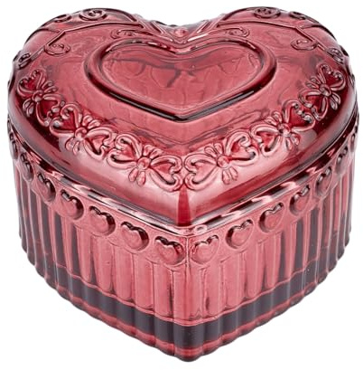 HOBBIESAY 1 Stk Prägiertes Herz Aufbewahrungsbox Vintage Rot Glas Schmuckkästchen Romantische Kristallglas Box Für Ringe Ohrringe Armbänder Halskette Schminktisch Deko