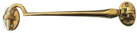 Kooples Hardware Brass Cabin Hooks – Solid Brass Door & Window Holder Hook with Eye Catch – Traditional Latch for Gates, Shutters & Internal Doors – Multiple Sizes Available (Polished Brass, 300mm)
