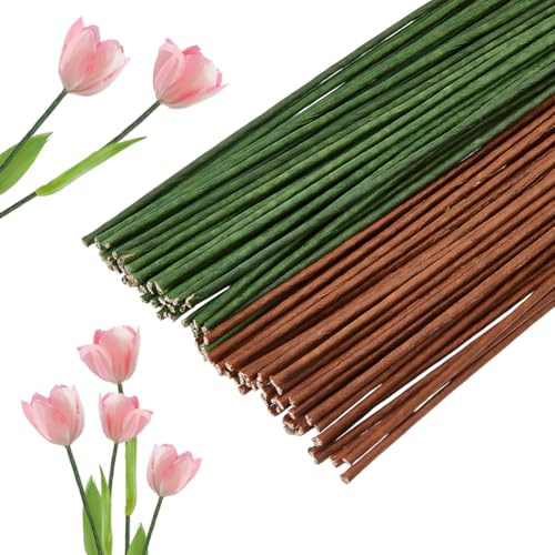SUPERFINDINGS - 100 pezzi di steli per fiori in filo di ferro di due colori, 40 cm / 15,75, diametro 3 mm, fili per steli di fiori avvolti in carta, 18 calibri, steli artificiali per fiori per lavori