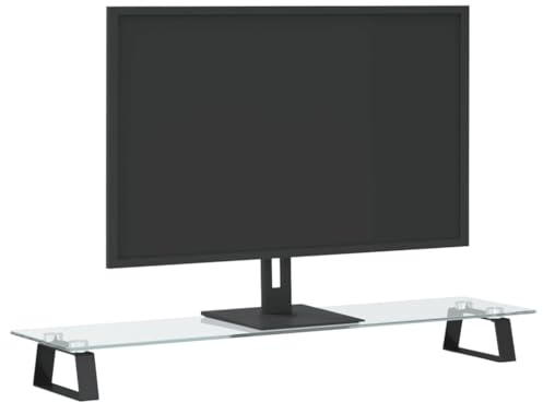 Tomostar Rehausser d'écran, Support de Moniteur Support d'Ordinateur noir 80x20x8 cm verre trempé et métal