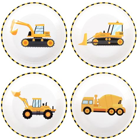 Atiloy 48PCS Construction Paper Plates Construction Birthday Party Plates Supplies Disposable Dump Truck Plates 4 Designs Tableware for Boys Kids Birthday Party Decorations Supplies, Serve 48 Guests