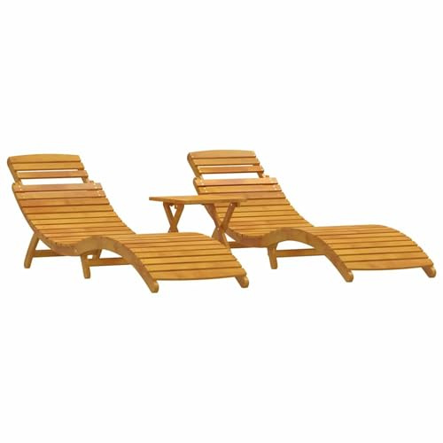 ATOMSTACK MAKER HOMELEN Chaise longue 3 pièces en bois d'acacia massif avec dossier réglable et design pliable - Marron - 55 x 184 x 64 cm - Pour jardin, terrasse et piscine