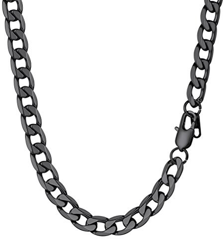 PROSTEEL Herren Halskette Edelstahl Panzerkette 9mm Breite schwer Glieder Link Gliederkette Herren Hip-Hop Kette, 51CM lang, Schwarz
