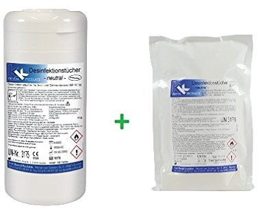 KK Desinfektionstücher Set, praktische Spenderdose mit 120 Desinfektionstüchern und 1 Nachfüllbeutel mit 120 gebrauchsfertigen Tüchern, Duftsorte: Neutral, Flächendesinfektionsmittel