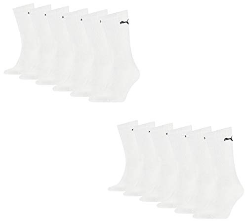PUMA 12 Paar Socken Cush Crew Sportsocken Tennis Socken Unisex, Farbe:300 - white, Socken & Strümpfe:35-38