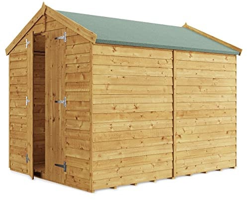 BillyOh Keeper Overlap Garden Shed with Floor | Wooden Garden Storage Shed with Apex Roof & Felt Included | Windowed or Windowless- Multiple Sizes (8x6 Windowless)