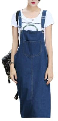 Shengwan Donna Vestito Salopette Jeans Overall Gonna Estate Senza Maniche Lungo Vestiti con Tasca Blu L