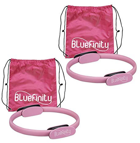 Bluefinity 2 x Pilates Ring mit Übungen, Doppelgriff, gepolstert, Widerstandsring Yoga, Fiberglas, Fitness Ring Ø 37 cm, pink