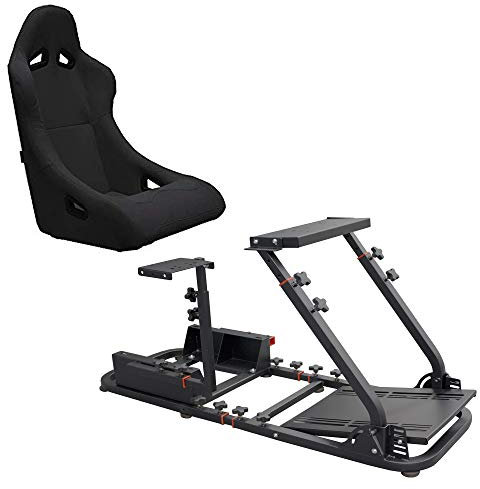 MODAUTO Cockpit SimRacing Gaming, Soporte de Simulacion, Plegable con Asiento Deportivo Backets o Semibaquets Compatible con Logitech G25/G29/G27/G920 Modelo N820B+N002-P