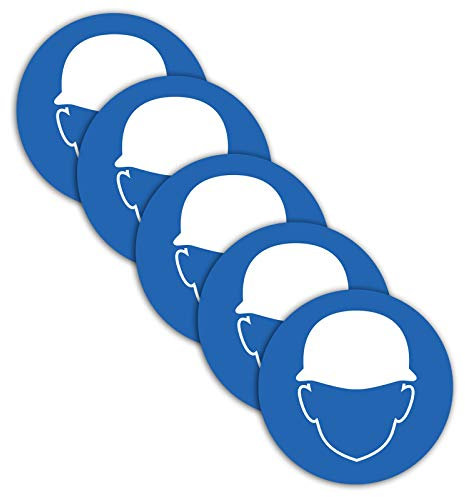 5 Stück Kopfschutz tragen/Helmpflicht ISO 7010 Aufkleber Ø 9,5cm Sticker Hinweiszeichen Gebotszeichen mit UV Schutz für Außen-und Innenbereich von STROBO
