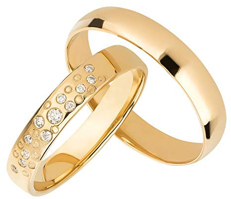 Ardeo Aurum Trauringe Damenring und Herrenring aus 375 Gold Gelbgold mit 0,08 ct Diamant Brillant Sternenhimmel Eheringe Paarpreis