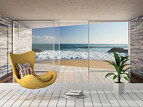 Oedim Fotomural Vinilo para Pared Ventanas con Vistas al Mar | Mural | Fotomural Vinilo Decorativo | 200 x 150 cm | Decoración comedores, Salones, Habitaciones