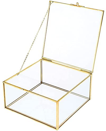 Homtone 16 cm Caja Cristal Dorada, Joyero Vintage, Cajas de Joyas de Cristal con Tapa, Organizador Dorado para Vestidor de Dormitorio, Decoraciones para Bodas, Fiestas de cumpleaños, Cuadrado