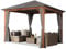 TOOLPORT Gartenpavillon 3x3 m Holzoptik, Stahldach Hardtop 4 Seitenteile in grau
