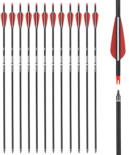 ELONG OUTDOOR Pfeile für Bogenschießen 12 Stück 28 Zoll Carbonpfeile Bogenpfeile mit Kunststoffbefiederung für Recurvebogen, Langbogen und traditionellen Bogen