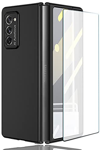 Compatibile per Samsung Galaxy Z Fold 2 5G Custodia di Lusso in Vetro Temperato con Protezione Completa Custodia Ultra-Sottile Antiurto Combinata con Pellicola Rigida Opaca (Nero)