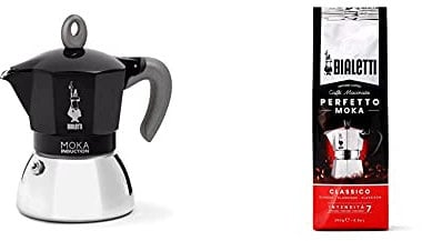 Bialetti New Moka Induction Caffettiera Adatta All'Induzione, 4 Tazze, 150 Milliliters, Alluminio, Nero & Perfetto Moka Caffè Macinato, Gusto Classico - 1 X 250 Gr