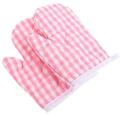 HEMOTON 2pcs Oven Mitts for Kids Children Play Kitchen Heat Resistant Kitchen Cooking Gloves For Cooking Baking Grilling (Pink)