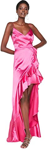 Trendyol VOLAN Detailliertes Abendkleid & Abschlusskleid Abito da Sera Formale, Fuchsia, 38 da Donna