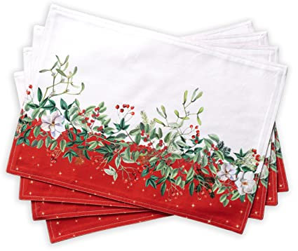 Maison d' Hermine Stoff-Tischset, 100% Baumwolle Set mit 4, dekorativ, waschbar, Ostern, Tischsets für Essen, Zuhause, Hochzeit, Bankett, Buffet, Noel – Erntedankfest/Weihnachten (33cm x 48cm)