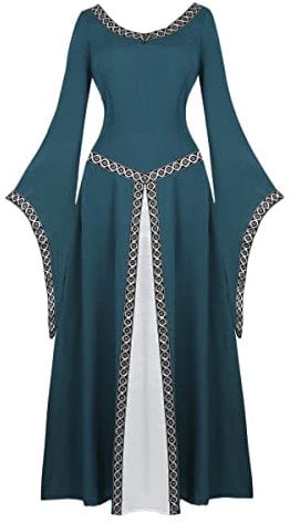 Hengzhifeng Renaissance Costume Women Medieval Dress Queen Gown Retro Role Play Dress Up (Large, Dark Green)