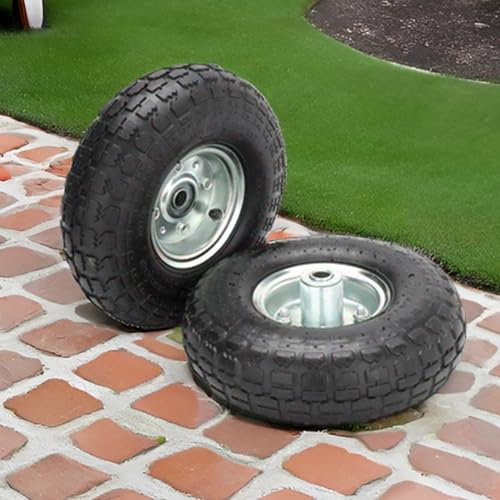 2 Pack 10 3.50-4 Pneumatic Wheelbarrow Wheels – Heavy Duty Sack Truck Trolley Tyres – Rubber Replacement Barrow, Garden Cart & Trailer Wheels with Steel Rim (Black)