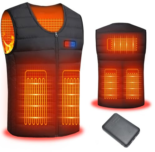 Beheizbare Weste Herren & Damen Wärmeweste mit Akku 5V 10000 mAh - Heizjacke 5 Heizzonen 3-Stufige Temperaturregelung - Heizweste für Winter Outdoor-Aktivitäten