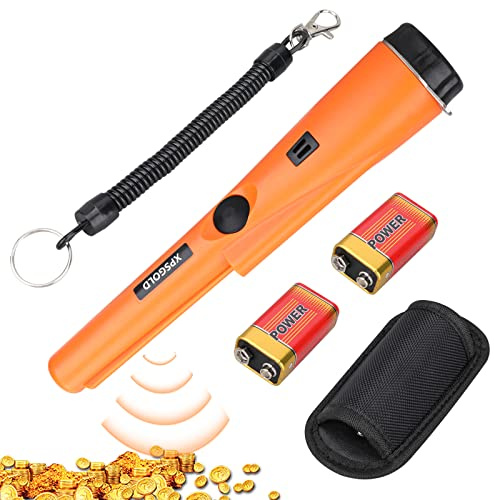 XPSGOLD Rilevatore di metallo, Pinpointer impermeabile a 360 gradi di ricerca oro e tesori con fondina per cintura, indicatore LED e vibrazione del cicalino, per adulti e bambini (arancione)