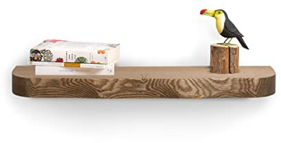 Rikmani Wandregal Holz Esche massiv Schweberegal - Handgefertigtes Regal Bücherregal Holzregal Wandboard NEMO (dunkel) 90 cm