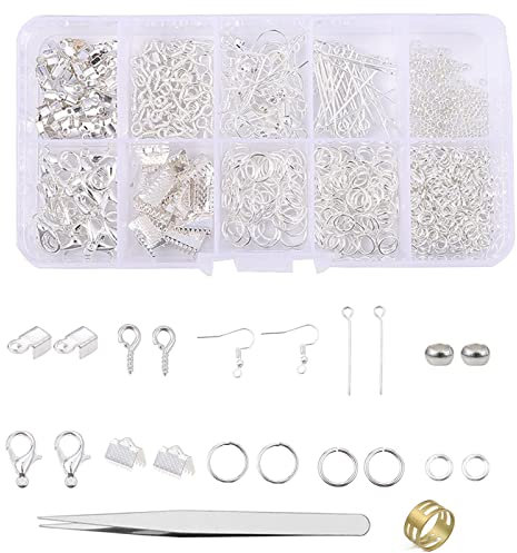 ENLACE Kettenverschluss Silber Armband Verschluss Set mit Quetschperlen, Karabinerverschluss,Schraubösen, Ohrringhaken, Biegeringe,Karabinerverschlüssen für Ohrring Armband Schmuckherstellung Zubehör