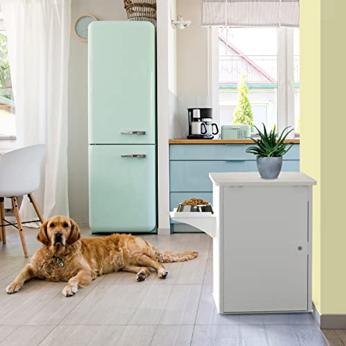 Palram Rocky Dog Food Storage Containers Cabinet For Dog/Cat Food, Treats & Toys with Integrated Pet Feeding Station, White