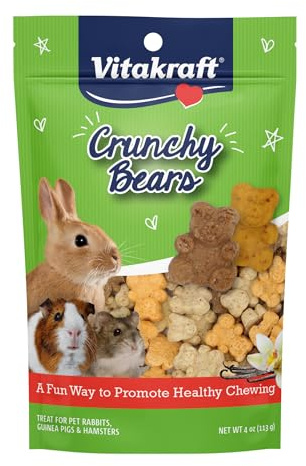 Vitakraft Crunchy Bears Small Animal Treat 4 oz Bag - Made with Real Vegetables - for Rabbits, Guinea Pigs, Gerbils and Hamsters, Healthy, Crunchy Reward for Your Small Pet
