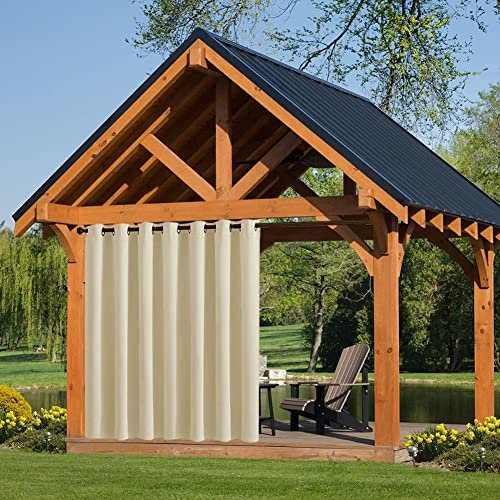 AMMAN Outdoor Vorhang Wasserdicht mit Ösen, 1 Panel Blickdicht Outdoor Gardine für Garten Pavillon Terrasse Veranda Balkon, Beige, B213xH244cm