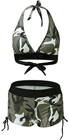 Up Zweiteiliger Bikini Camouflage Badeanzug Aufdruck Frauen Stoßhalter Badeanzüge 2er-Badeanzüge Farbshorts Split Bademode Damen-Badehose Badebekleidung -Set Steinhart Uhren (Camouflage, M)