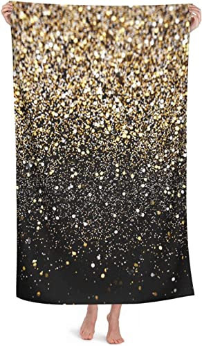 LOUJIN Badetuch, Schwarz und Gold, glitzernd, weiches Strandtuch, sehr saugfähig, Mikrofaser, Stranddecke, weiche Badetücher, 80 x 130 cm