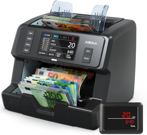 Jubula MV-400 Geldzählmaschine für gemischte Geldscheine | UV/MG/MT/IR/DD usw. | Sicher | Exakt | EUR USD GBP usw. | Banknotenzähler | Geldzähler | Banknotenzählmaschine