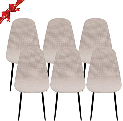 Jaotto Stuhlhussen 6er Set Strech, Esszimmerstühle Bezug Universal Waschbar Abnehmbare,Elegante Stuhlbezug Stuhlabdeckung Antirutsch, Küchenstühle für Büro Esszimmer Wohnzimmer,Diagonale Licht Kamel