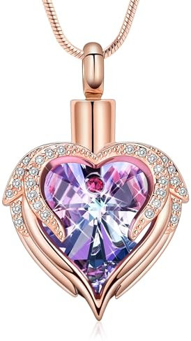 VCCWYQK Angel Wings Heart Urn Necklace for Men Women Stainless Steel Cremation Jewelry Keepsake Urn Pendant Ashes Holder (C)