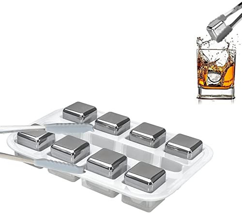 Cubitos de Hielo Acero Inoxidable Piedra de Cubo de Hielo de Metal Piedra de Hielo Acero Reutilizable piedras refrigerantes para bares Para whisky, vino, zumo de bebida o limonada 8 Piezas