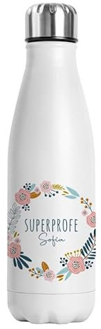 Botella Térmica Personalizada SuperProfe Botellas de Agua Acero Inoxidable Doble Capa 500 ml Bebidas Frias y Calientes Regalo profesora regalo profe