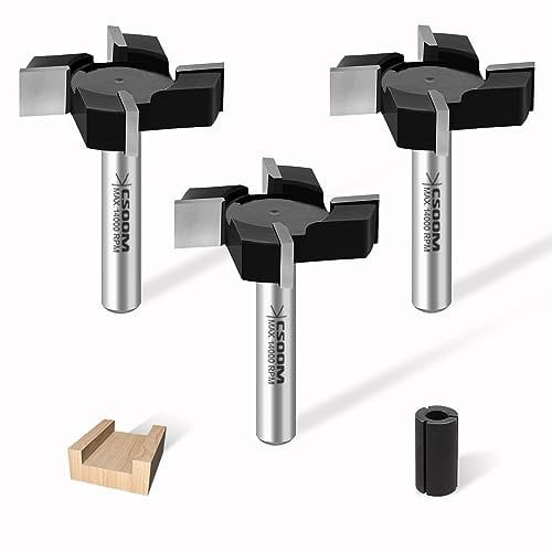 CSOOM Lot de 3 fraises à défoncer CNC pour spoilboard - Tige de 1,27 cm - Longueur de coupe de 1,27 cm - Diamètre de coupe 4 ailes - Aplatisseur de dalle - Fraise à raboter en bois - Outils