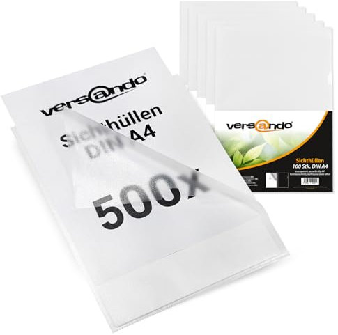 versando 500x A4 Sichthüllen Dokumentenhüllen Economy 90my PP transparent genarbt (5x 100 Stück)